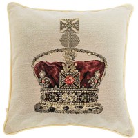 Tapestry Cushions The Queen's Platinum Jubilee Royal Crown in Beige